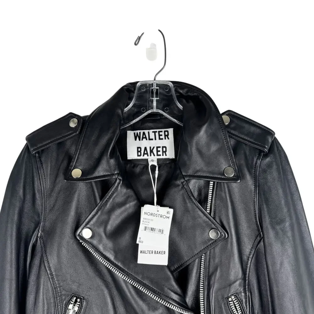 New Walter Baker Liz Lamb Leather Moto Jacket Zipper Short Black Size S
